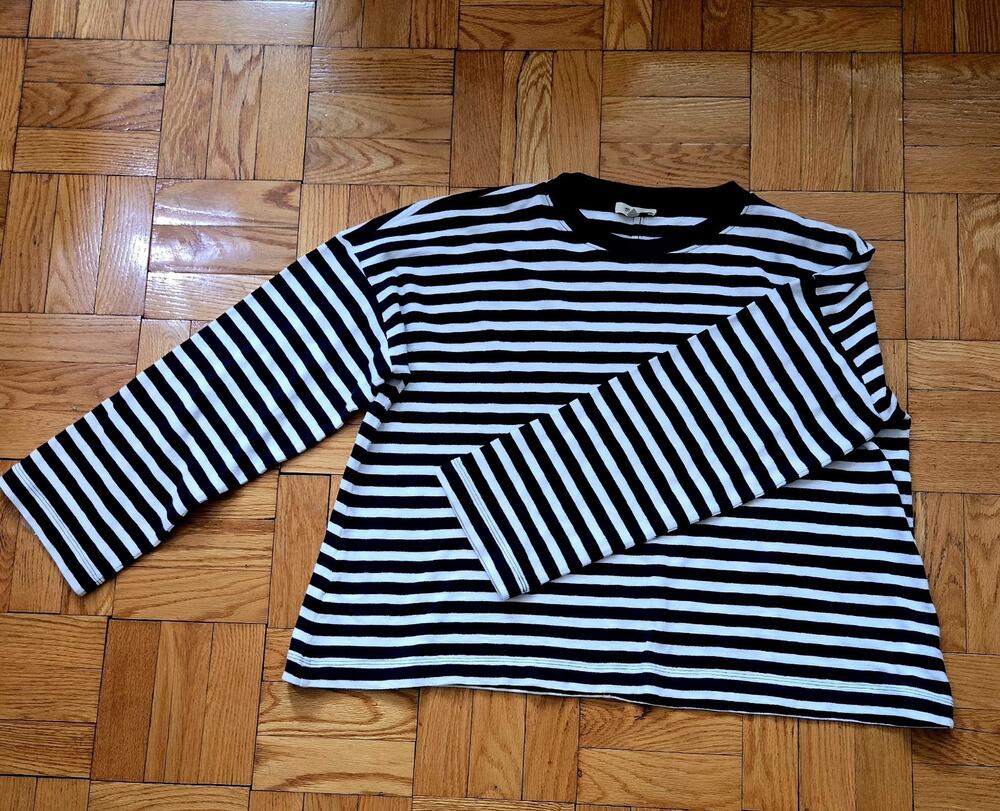 Nwot Madewell Sz L Stripped Blue &whiteNautical 3/4 Sleeve Shirt thick material